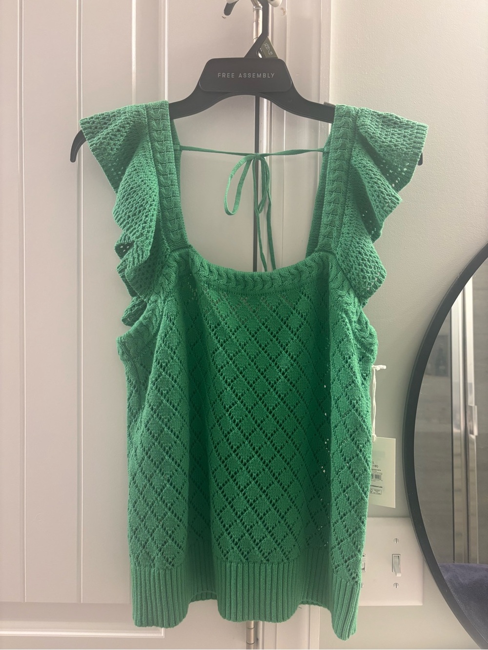 Free Assembly Green Knit Ruffle-Shoulder Tank